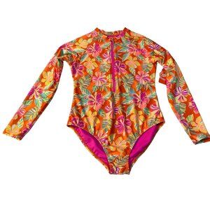 Wonder Nation Girls XL (14-16) Floral Rash Guard Swimsuit UPF 50+ Long-Sleeve Pi